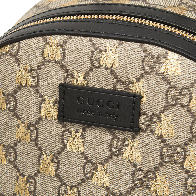 gucci/古驰浅咖啡色烫金小蜜蜂皮质女士双肩包ak 浅咖啡色