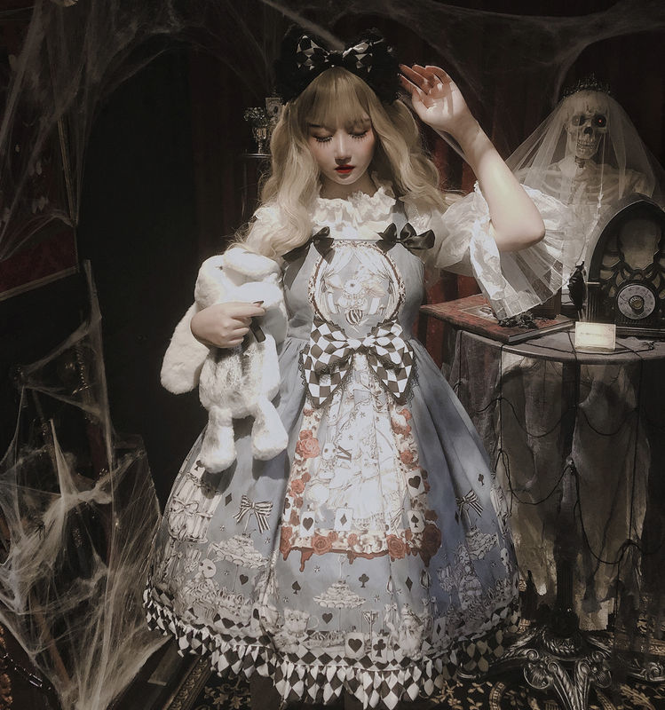 全款洛丽塔子哥特复古丧爱丽丝lolita连衣jsk吊带烟灰蓝色吊带s