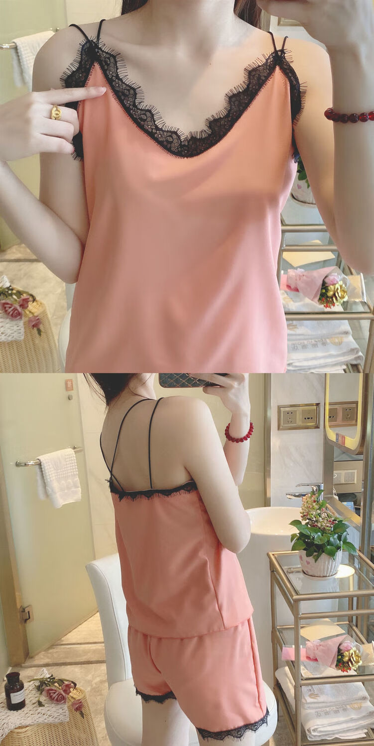 怡淑涵小吊带睡衣女生夏季冰丝背心短裤韩版睡裤清新时尚学生家居服