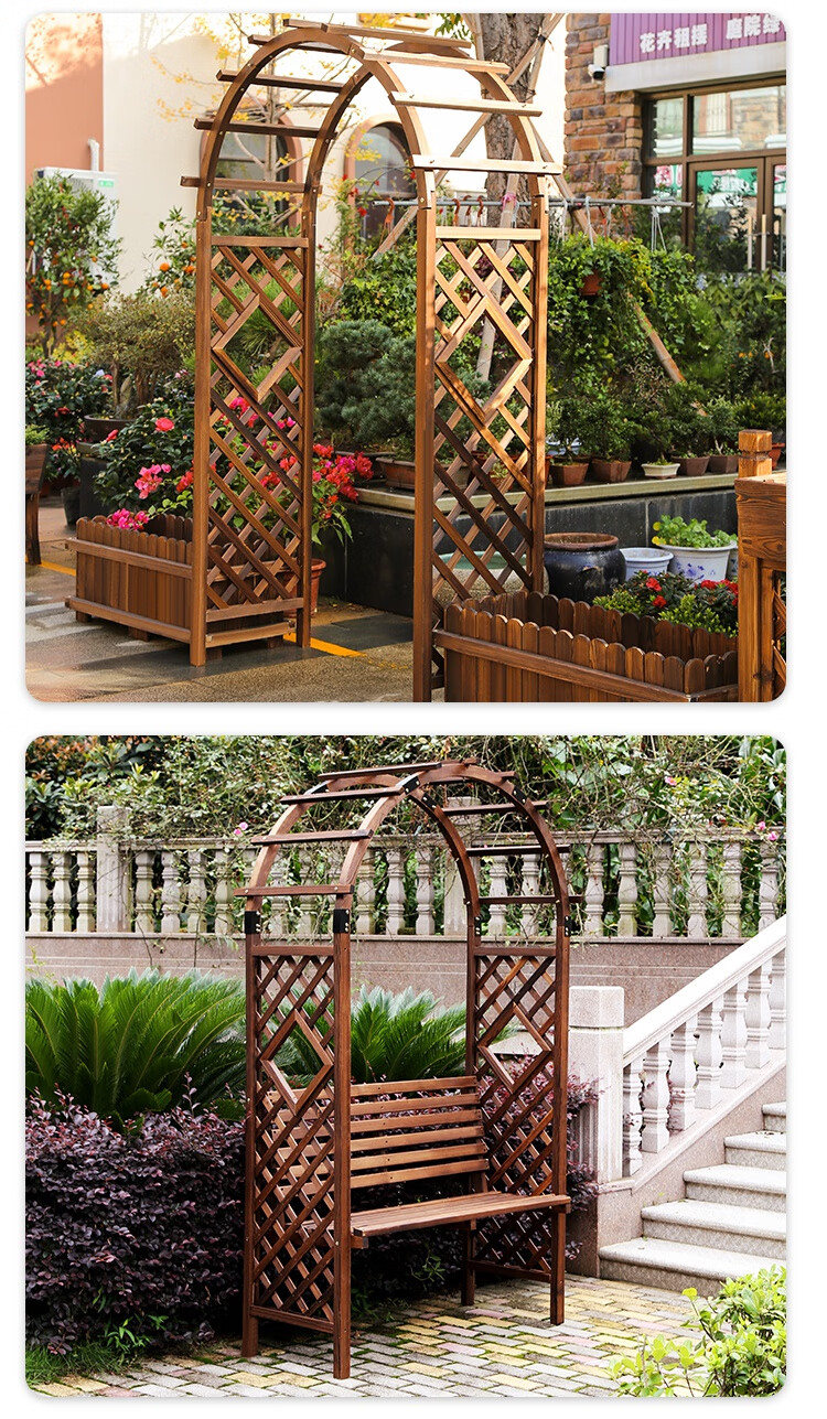 金葫芦园艺拱门花架爬藤架木质拱形防腐碳化木户外庭院葡萄架月季实木