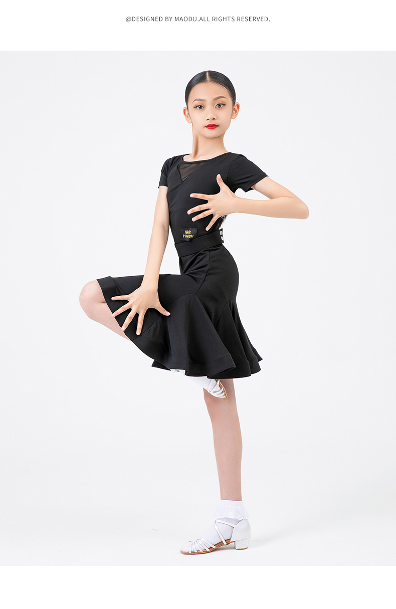 练功服女童标准服少儿比赛规定服表演出舞蹈服黑色连衣裙内置三角裤xl