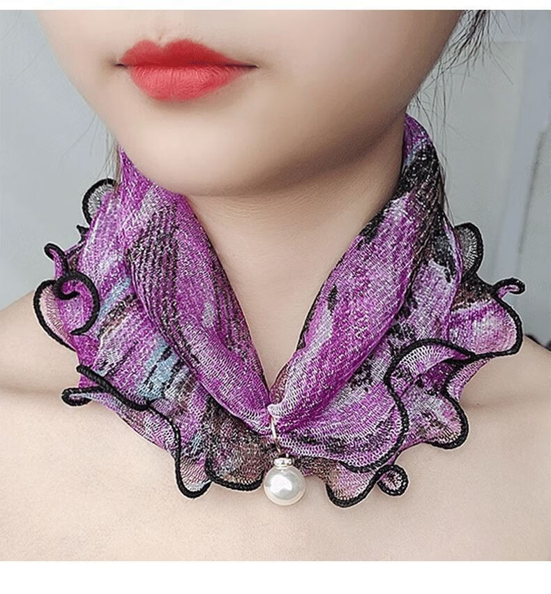 沙巾 纱巾脖套冬季围脖子的小丝巾秋冬款洋气时尚大人领圈套脖护颈遮