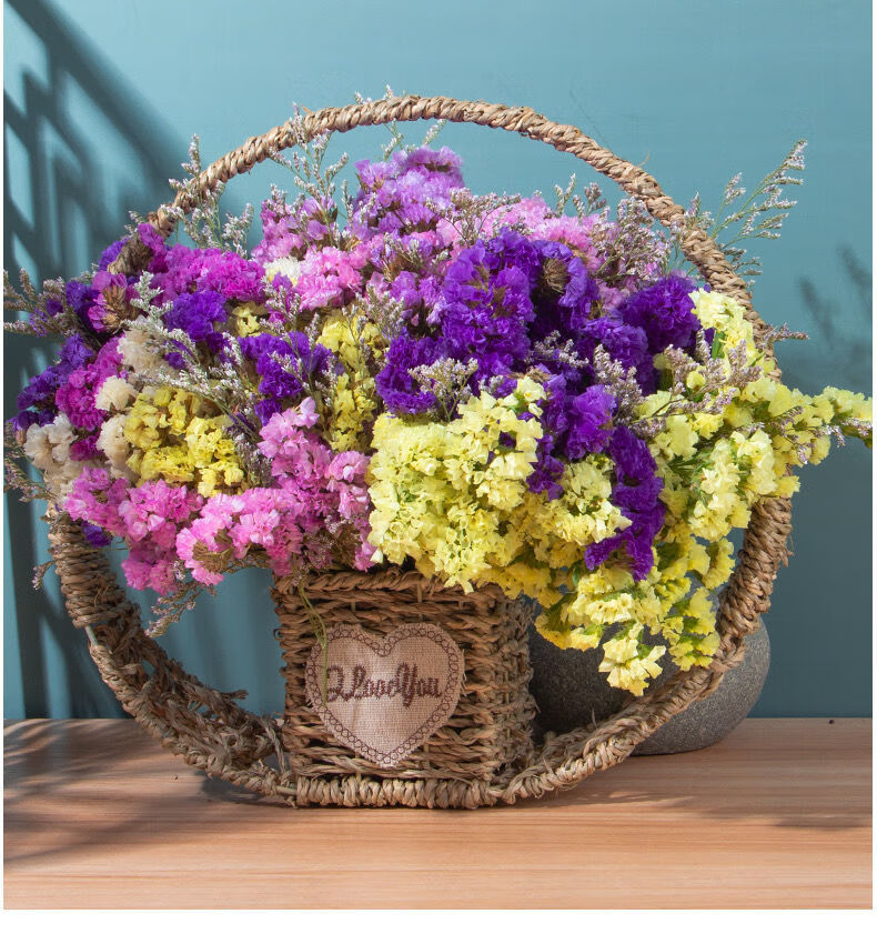 爱伊贝紫手工编织花篮花瓶藤编草编竹编花盆花篮子手提插干花满天星小