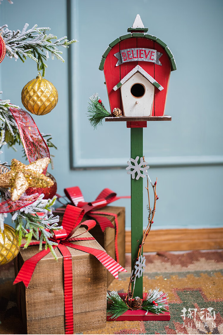 掬涵christmas圣诞节日邮筒信箱鸟窝鸟屋房子欢迎牌花园橱窗道具圣诞