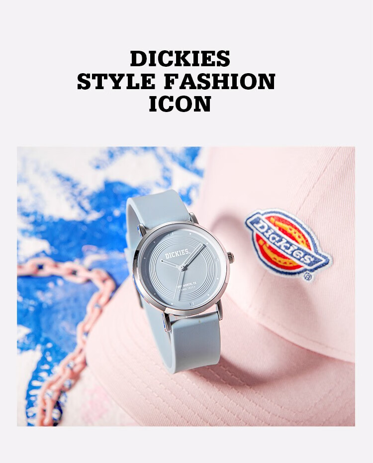 dickies手表女时尚潮流石英硅胶带腕表女士手表cl135粉紫色cl135p667