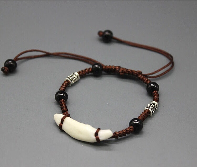 正玄古善真黑狗牙手链成人手工编织狼牙齿手链情侣本命年手串项链六字