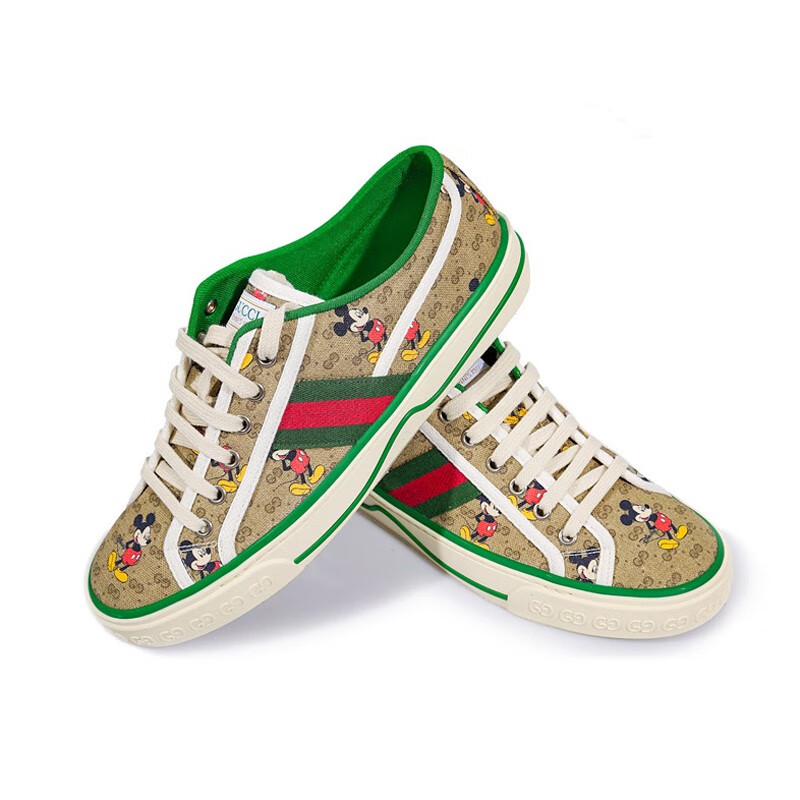 新年礼物gucci古驰女士disne米奇gg印花帆布运动鞋ca拼色欧码37