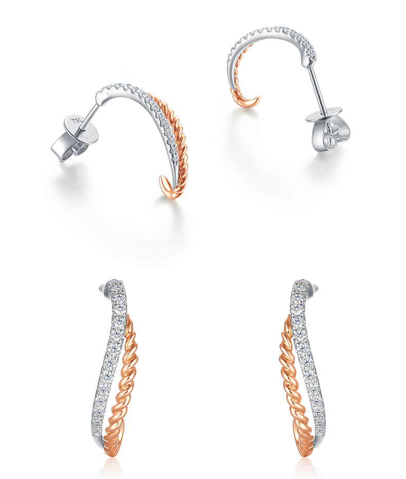 tsl谢瑞麟丝带系列18k金钻石耳环双色玫瑰金丝带耳钉耳饰女款bc116 一