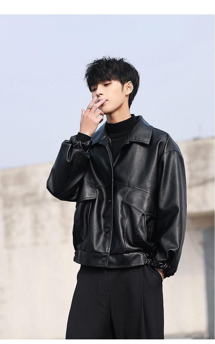 nukm春秋季外套韩版潮流宽松皮衣男短款机车服青年学生飞行员皮夹克