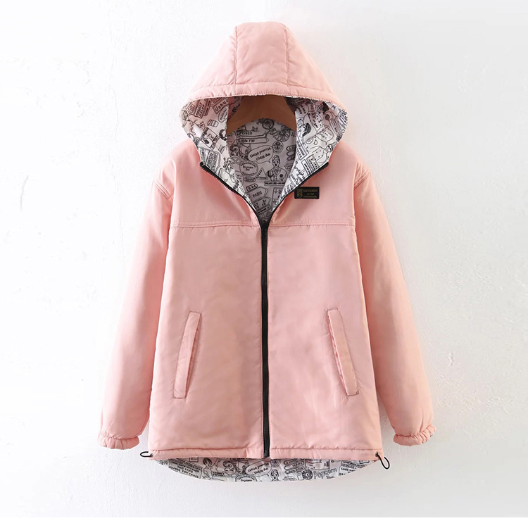 秋冬新款两面穿连帽棉衣女中学生短外套韩版加球服宽松小棉袄藏青色s