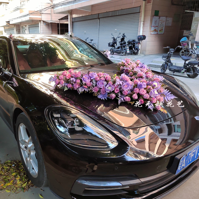 婚车装饰车头广州真花主婚车花车装饰车头花套装鲜花婚庆同城佛山市区