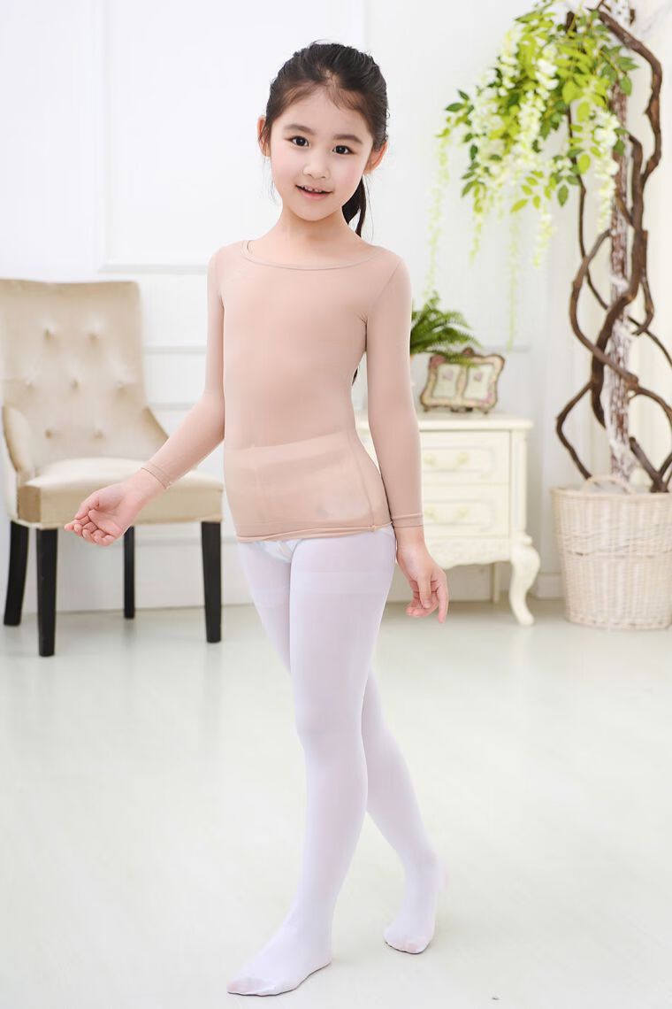 儿童紧身衣舞蹈打底衫肉色舞蹈打底女童练功演出服白色隐形舞蹈 白色