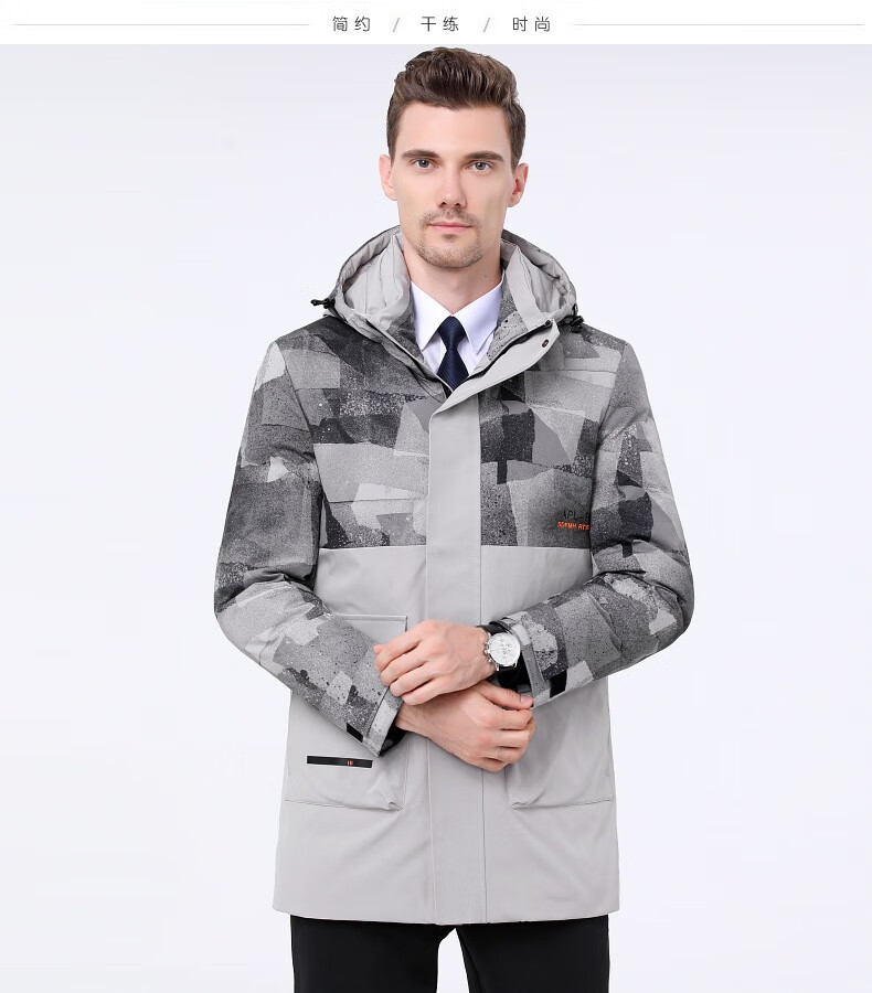 美国皇家polo 羽绒服中年轻商务休闲连帽保暖外套男士中长款白鸭绒