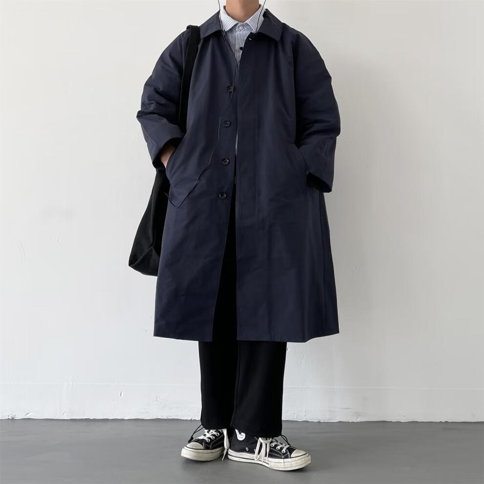 富伊熊新品日式风衣2021年春季日系文艺青年复古中长款风衣男生宽松