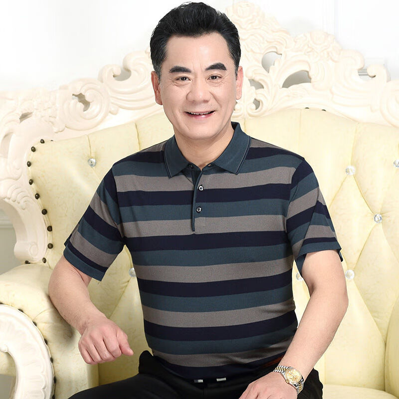 爸爸夏装中年男士短袖t恤冰丝爷爷夏天衣服4050岁夏季中老年男装短袖