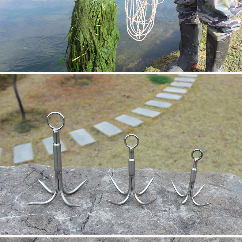 资秒迪打捞钩不锈钢锚勾四爪钩四叉钩清理钩野钓鱼水草锚勾水草刀飞虎
