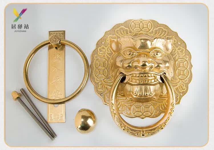 纯铜仿古兽头门环中式古代门狮子头大门拉手大拉把木门复古铜把手定制