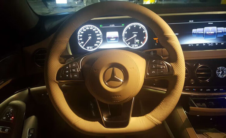 奔驰迈巴赫s级s320/s350l/s400l/s600l专用手缝真皮方向盘套把套 黑皮
