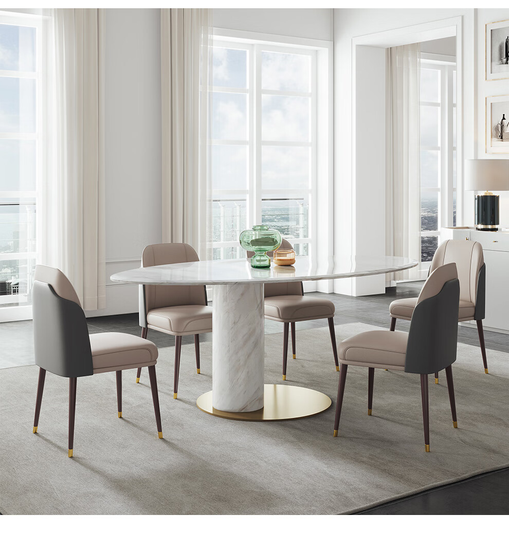 欧斯廷 餐桌 意式极简椭圆餐桌天然大理石餐桌后现代风格餐桌椅组合
