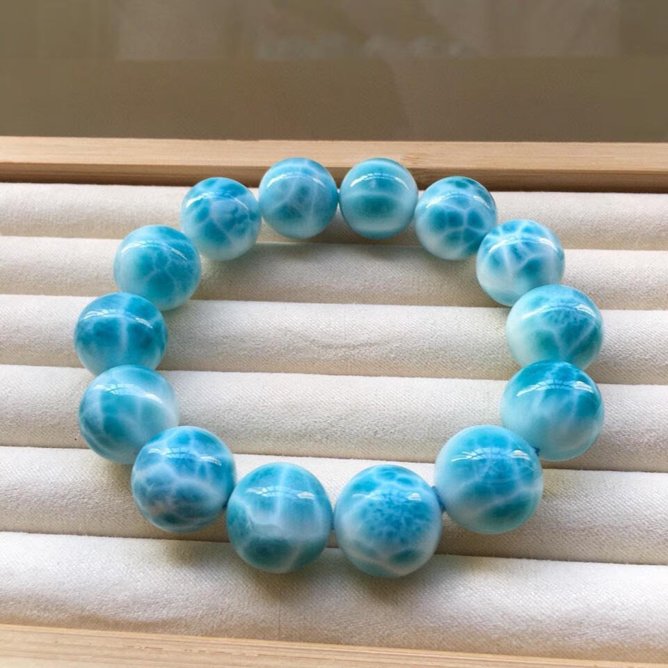 大灿大颗粒单圈拉利玛手串送父母天然海纹石手链男女款送礼龟背纹冰种