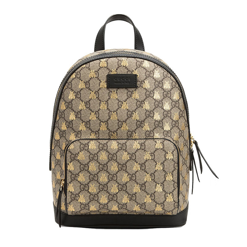 gucci/古驰浅咖啡色烫金小蜜蜂皮质女士双肩包ak 浅咖啡色
