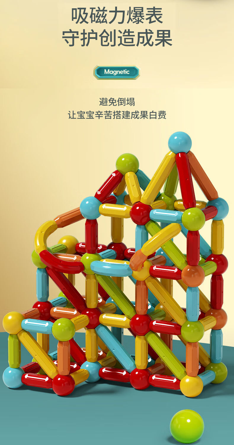 百变磁力棒大颗粒3儿童拼装积木男女孩磁吸磁铁5宝宝早教玩具超大3d强