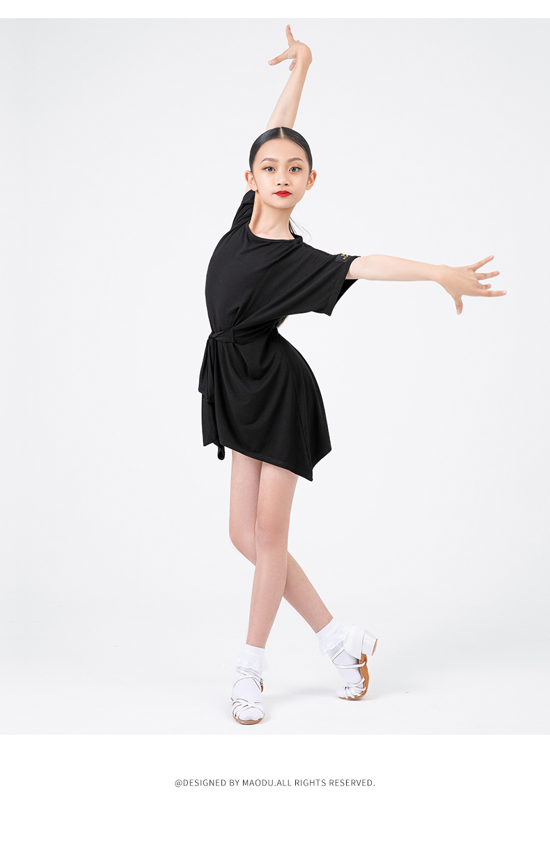 猫度拉丁舞服比赛规定服舞裙李茉晗少儿童女童连衣裙标准练功服 黑色