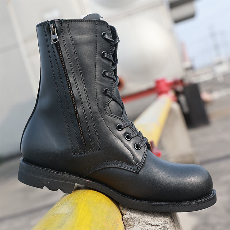 冬季羊毛飞行靴皮拉链飞行员棉皮靴加绒保暖高帮毛皮鞋骑士靴男品质