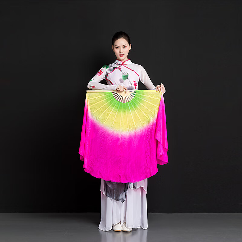 舞蹈扇子跳舞扇女广场舞儿童一对成人双面加长左右手扭秧歌胶州绸真丝