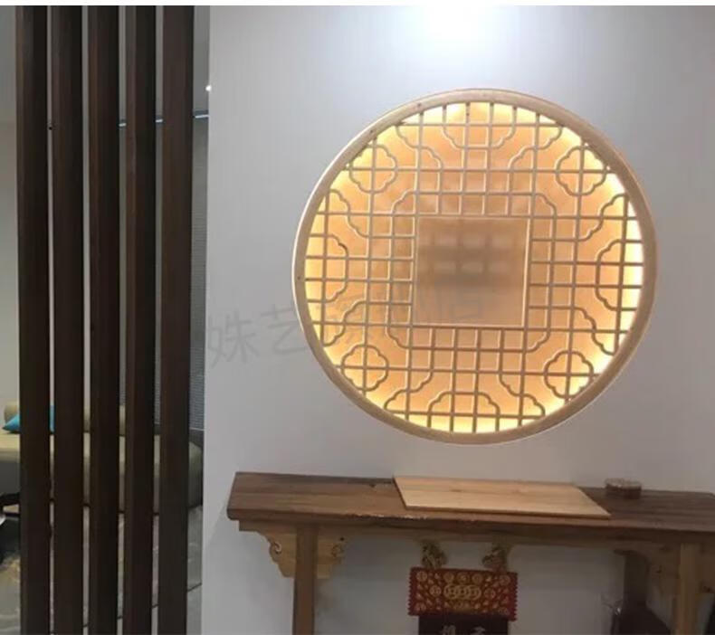 实木窗花格东阳木雕中式仿古镂空实木吊顶圆形窗户花窗花格客厅隔断