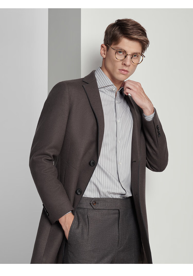 jodoll乔顿商场同款男士中长款羊毛大衣商务时尚纯色呢子外套浅绿色46