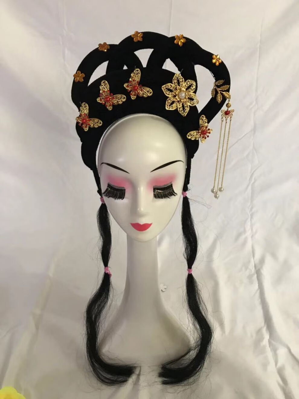 戏剧头饰古装假发古代小姐越剧花旦头套黄梅戏假发头饰 双链款【图片