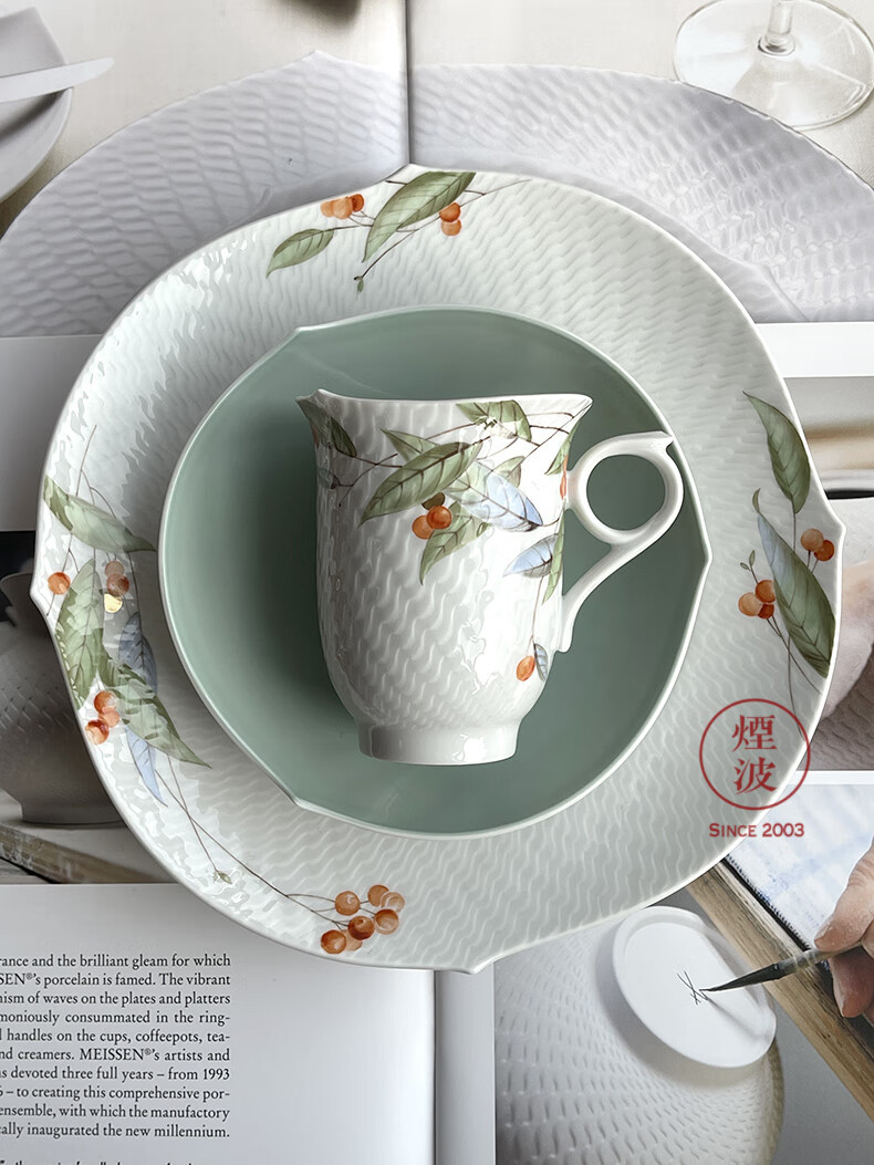 德国meissen梅森麦森迈森瓷器 神奇波浪浮雕 金莓 咖啡杯茶杯碟组