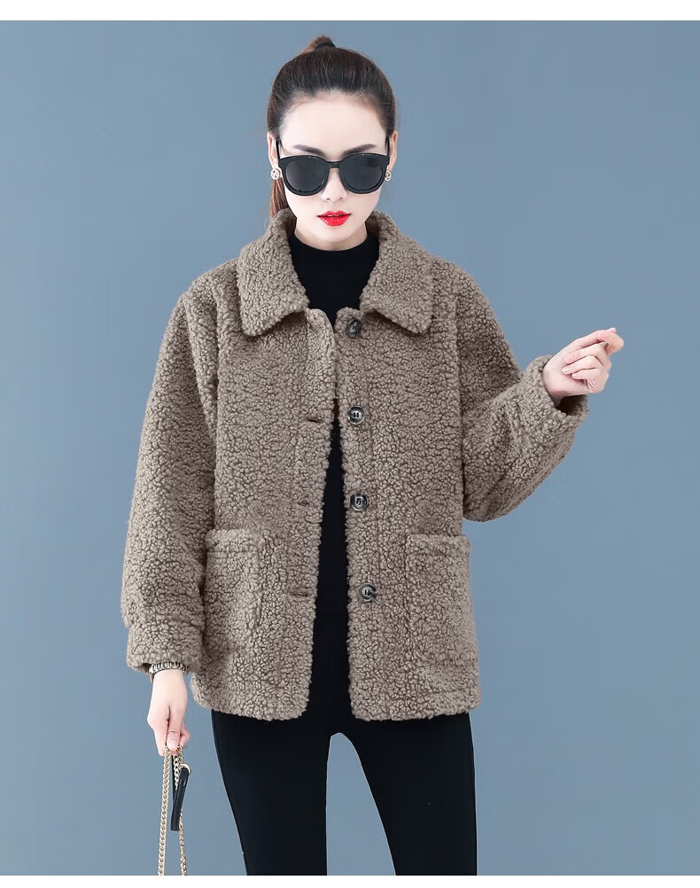 歌班娅【品质甄选】2022秋冬新款小个子羊剪绒大衣女加厚颗粒绒羊羔毛