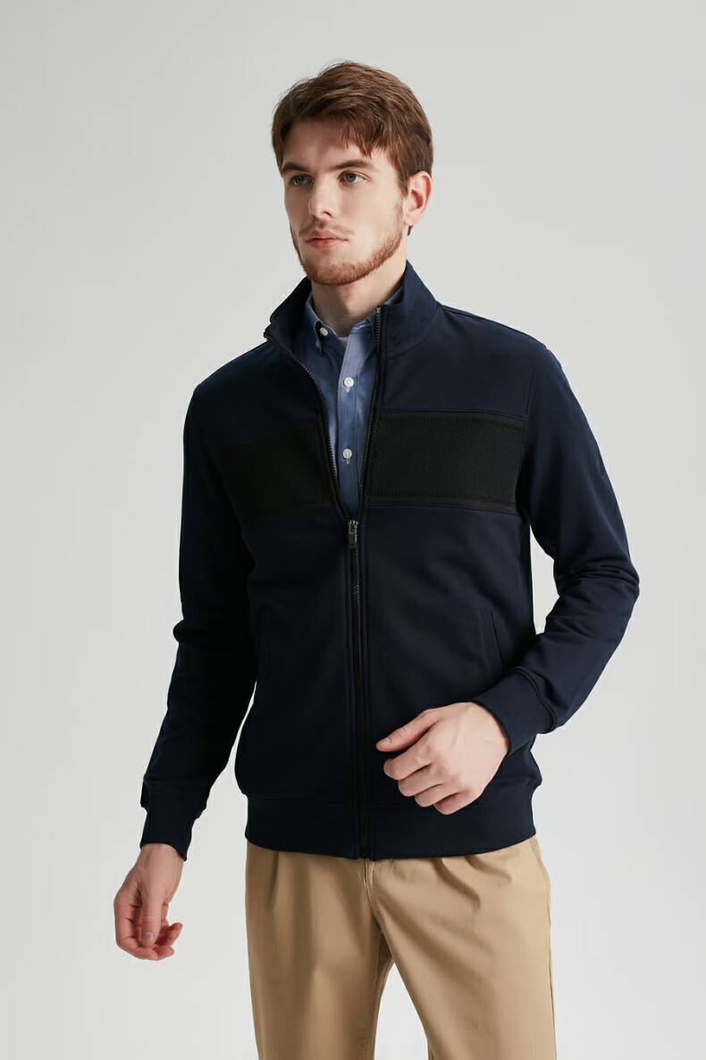 nautica诺帝卡男装2021秋冬季全棉层次拼接针织夹克男ko1116 藏青4nv