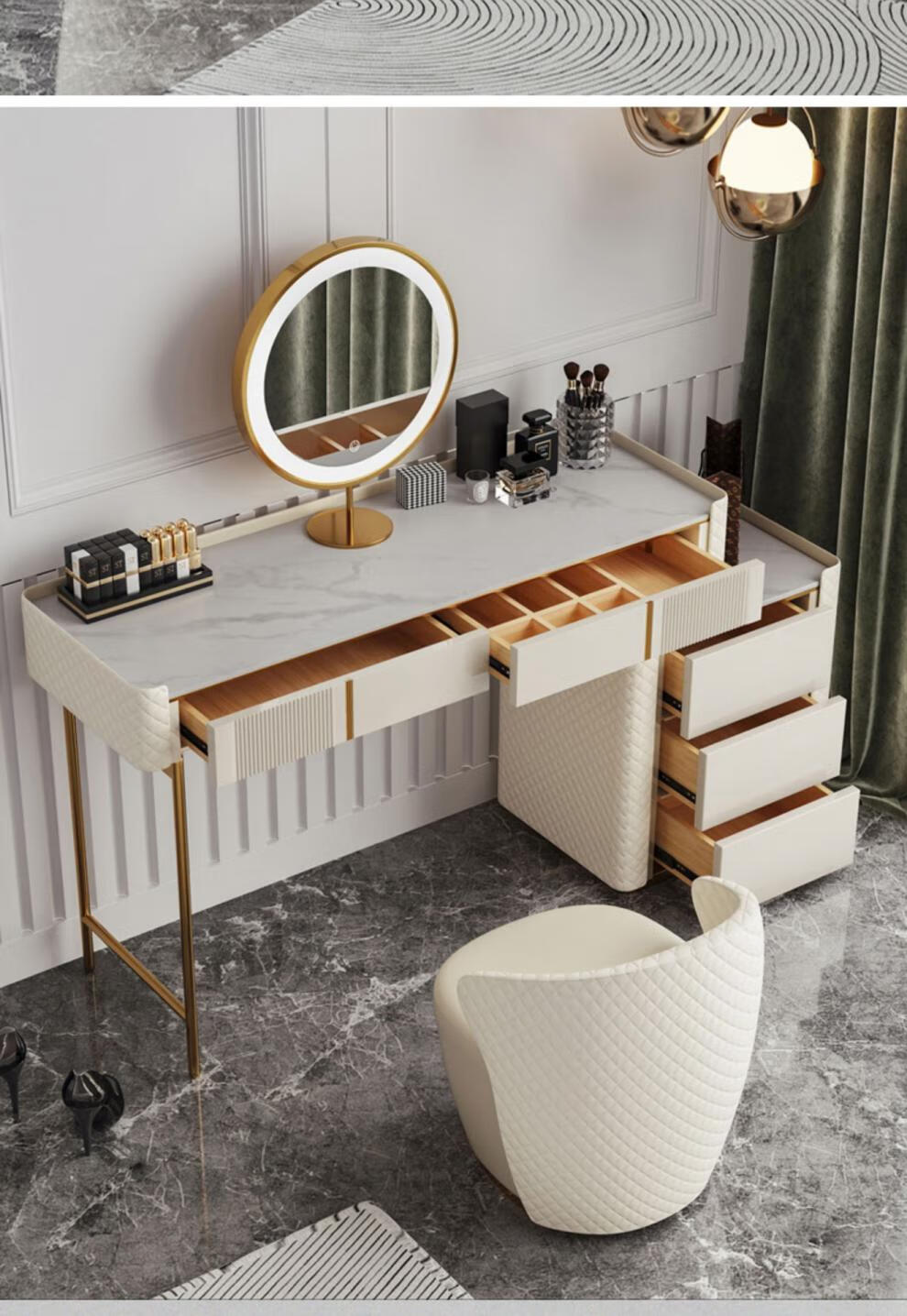 君别(junbie) 轻奢梳妆台现代简约卧室小户型网红化妆台意式极简岩板