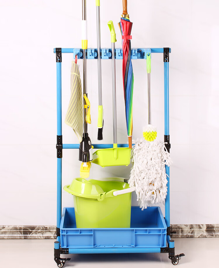 清洁工具放置架落地式拖把架子不锈钢清洁工具收纳墩布架可移动挂扫把