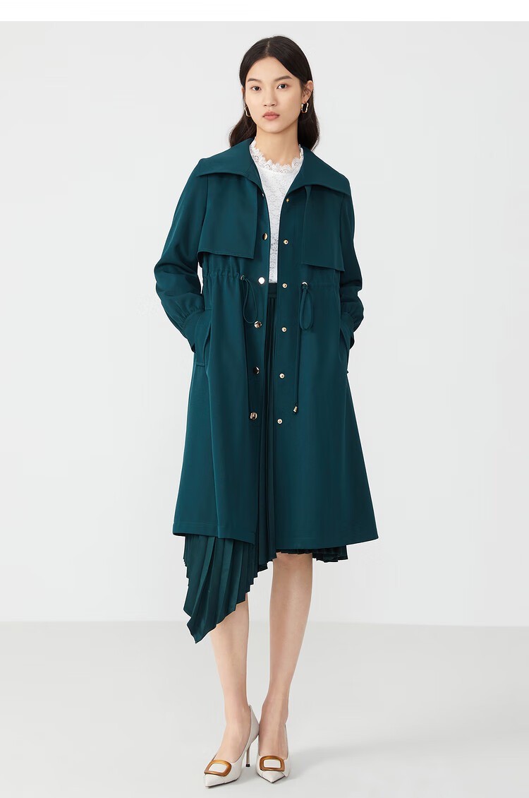 yiner音儿女装2021春季新款时尚洋气优雅复古中长款风衣外套 绿色 36