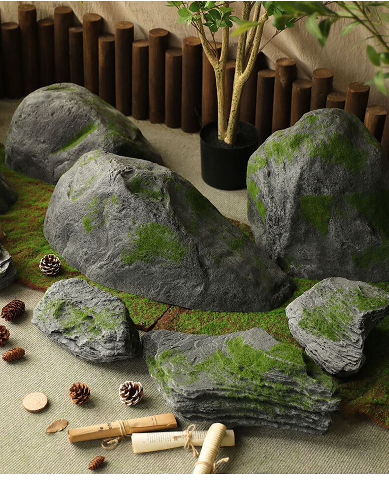 【轻奢高端】仿真石头造景微景观苔藓道具饭店商场迎宾墙面禅意庭院