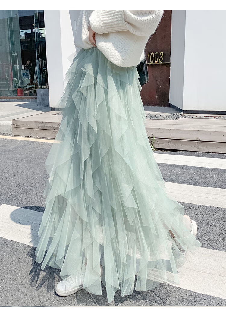 超仙森系网纱半身裙2022春季中长款蓬蓬蛋糕裙黑色均码松紧腰85135斤