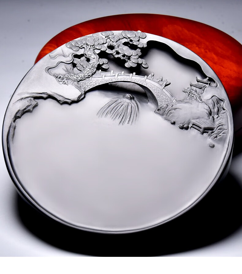 典藏 端砚砚台安徽名砚名家制作圆方山水老坑原石黑龙尾中小楷书法国