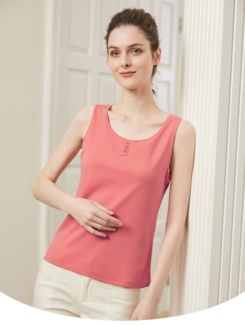 铜牛春夏精梳罗纹纯棉装饰扣圆领女背心vb076水仙黄16085