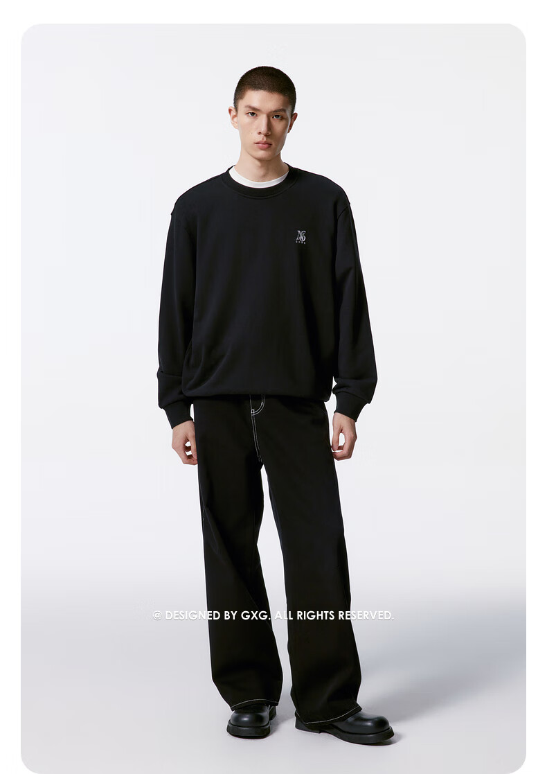 GXG Men's Clothing, Black Letter Pattern Crew Neck Sweatshirt, New Autumn 2024 Product, Black, 175/L 5