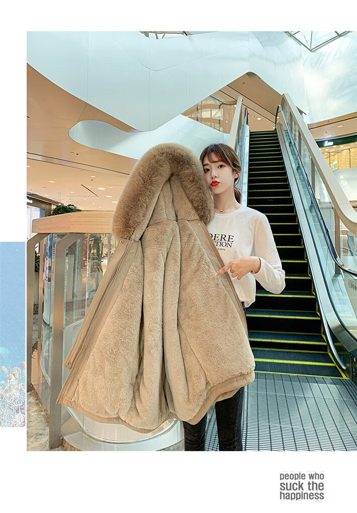 105981-拉夏贝尔棉服女21年新款女装百搭工装派克服女气质时尚冬装 米白色 L-详情图