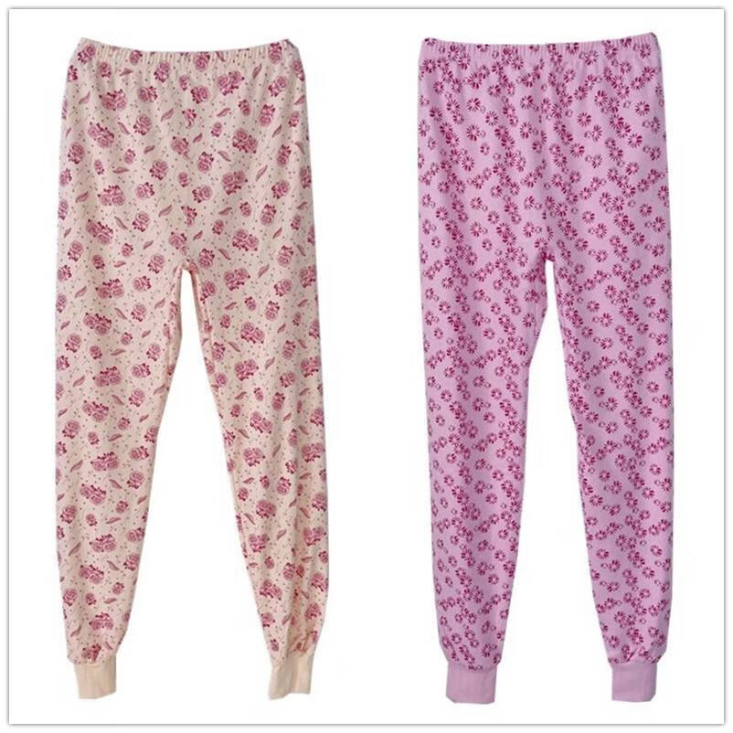 浪莎女士纯棉花秋裤打底厚中老年全棉加肥加大高腰保暖裤棉毛线裤2条