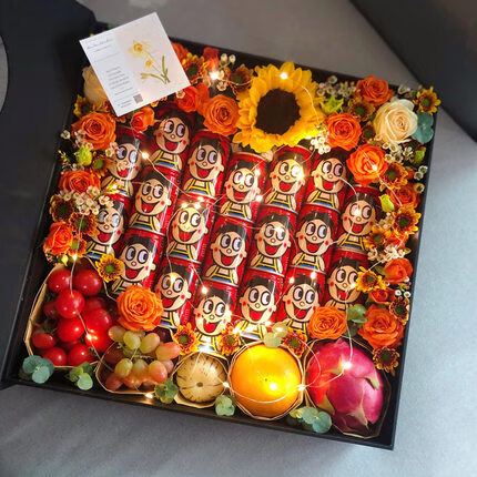 七夕恋旺仔礼盒网红创意零食成品花束牛奶男友女友鲜花速递同城配送