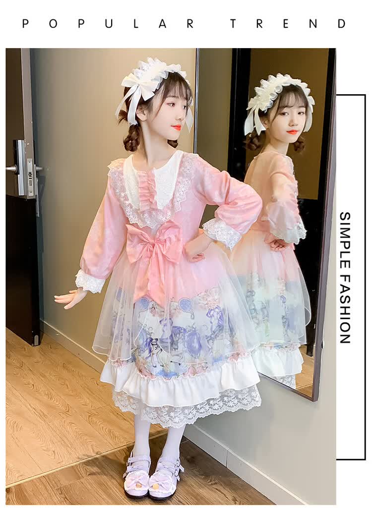 萝莉塔lo娘萌萌哒连衣裙秋冬季长袖洛丽塔中大lolita连衣裙萝莉公主裙