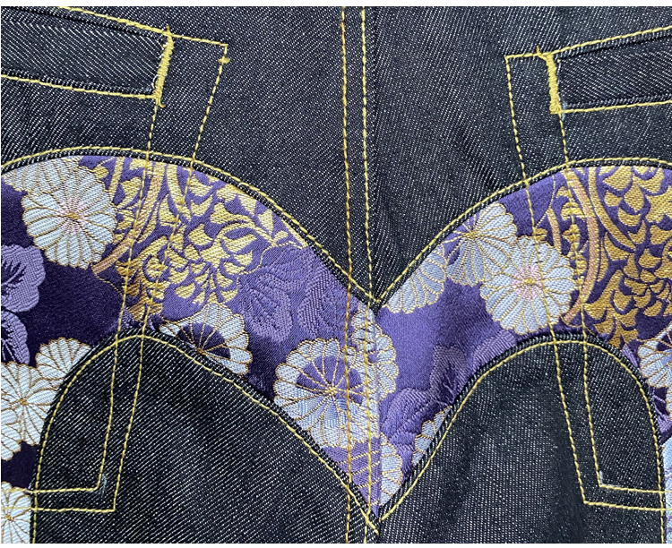 福神牛仔裤 原色牛仔裤男大m机械腿印花大白樱花宽松直筒刺绣长裤子