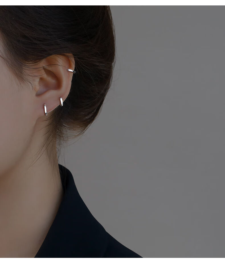 925素圈耳钉耳环ins新款睡觉不用摘耳骨钉小众耳扣小耳圈女生金色10mm