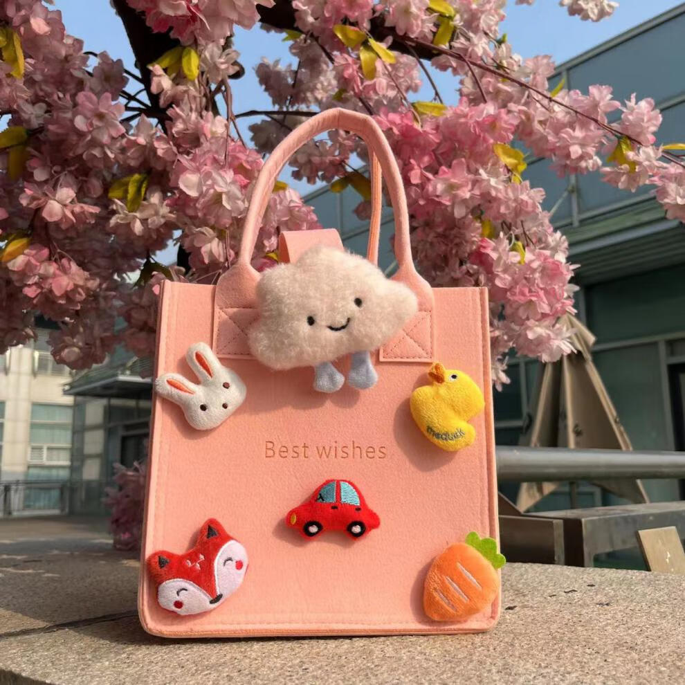 安妮甄选韩式可爱卡通收包毛毡包手提袋小号力推雾霾蓝232313